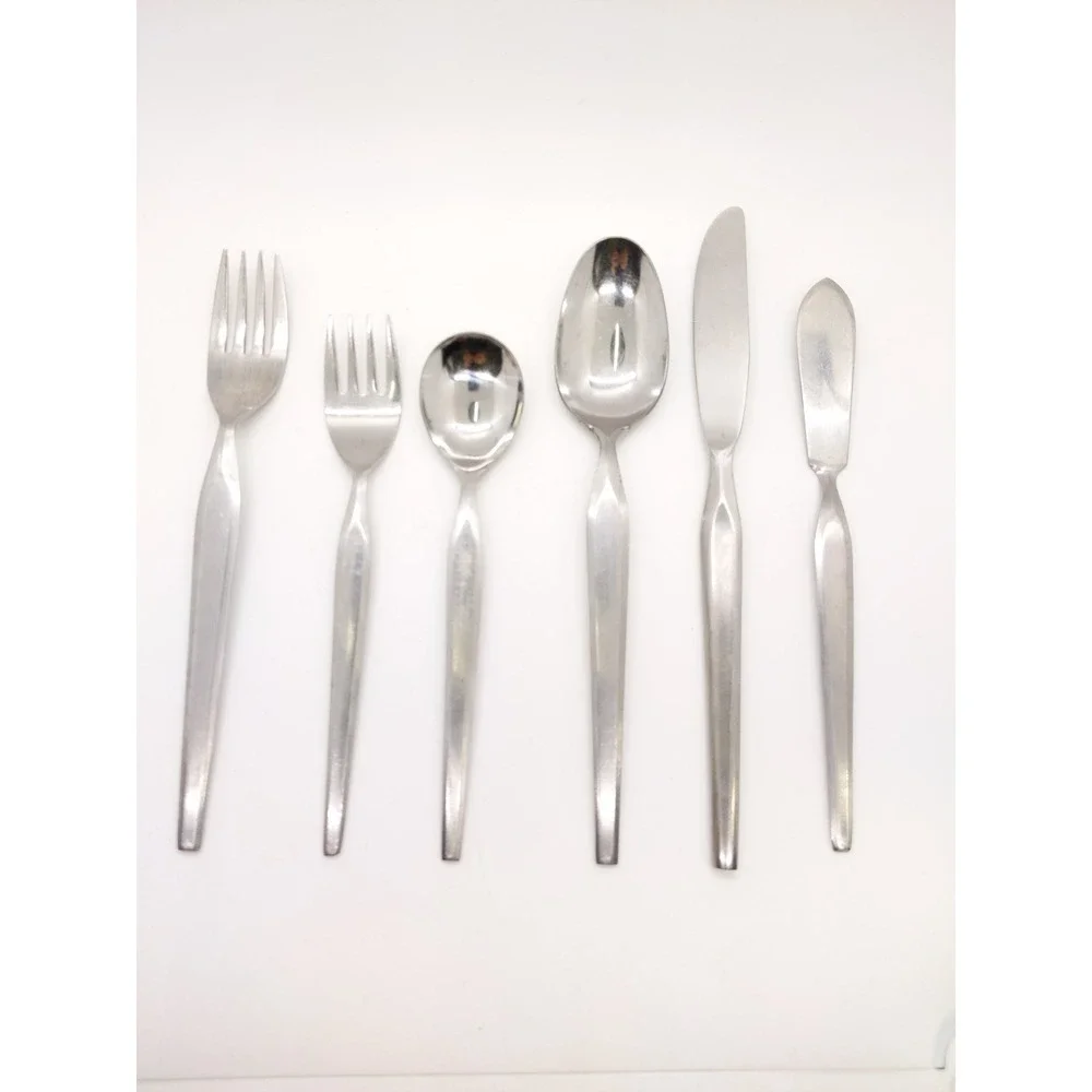 CI Japan CIF14 Flatware Set 6pc Silver Stainless Vintage MCM Tapered Handle